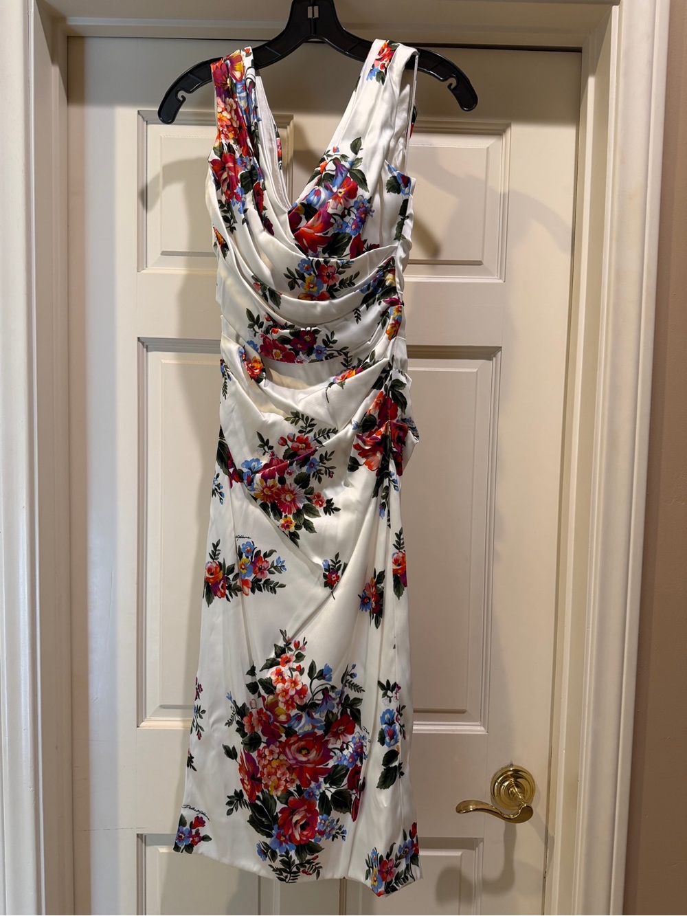 Dolce & Gabbana White Floral Draped Midi Dress